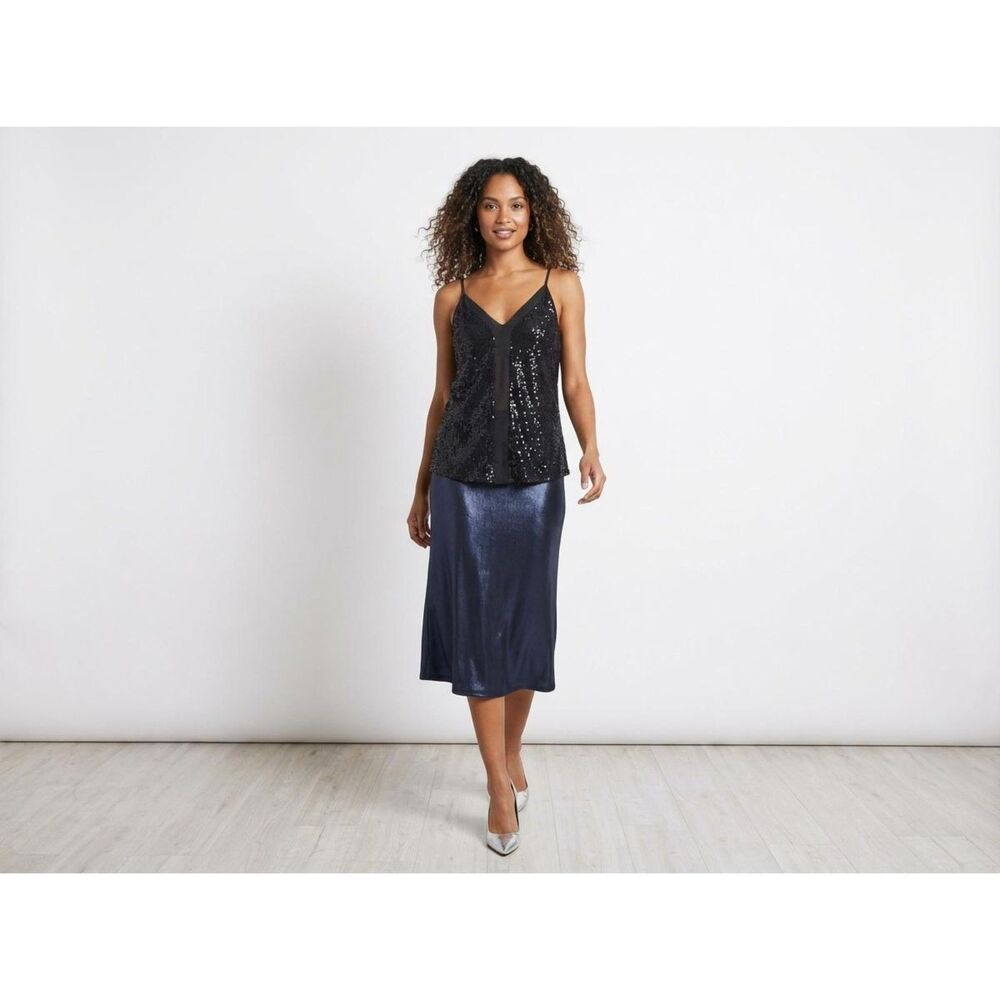 ❤️Sequin Tback Cami Womens Small Black Sequin Vneck Party Night Sparkle❤️ - Picture 4 of 12